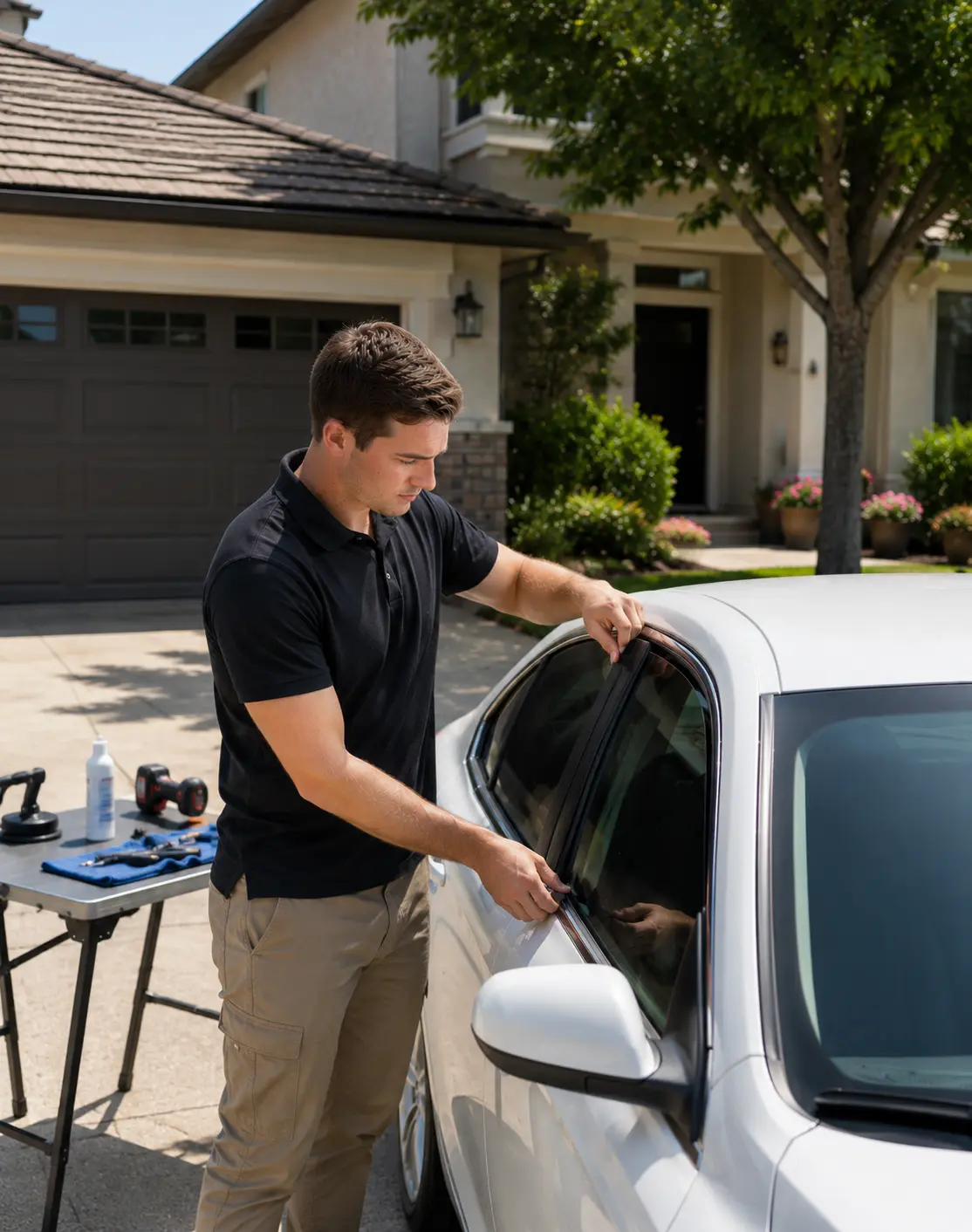 Car window replacement on a vehicle door by Buena Park Auto Glass in Buena Park, CA